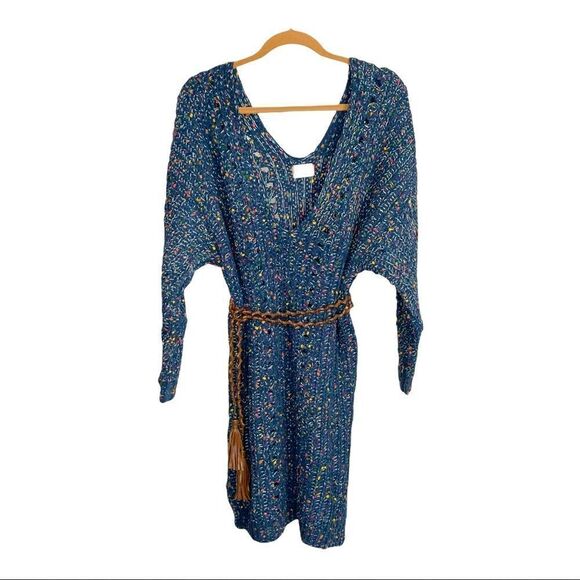 chenille V-Neck Sweater Dress In Indigo - Picture 8 of 10